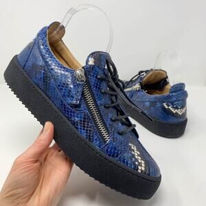 NWT GIUSEPPE ZANOTTI Frankie Snakeskin Embossed Leather Sneakers blue mens
